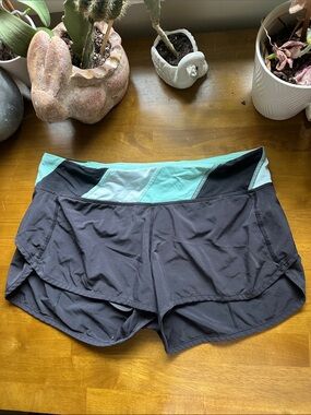lululemon athletica Black Shorts with Mint-Blue Waistband